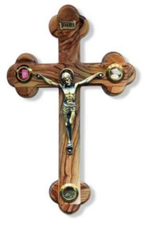 8.5" Olive Wood Crucifix w/ Relics