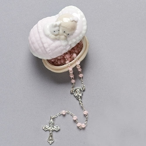 Baby Pink Keepsake Box w/ Rosary