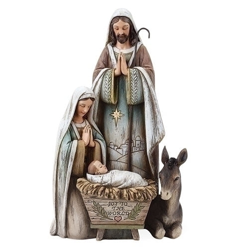 Woodgrain Holy Family Nativity w/ Donkey 10.5"