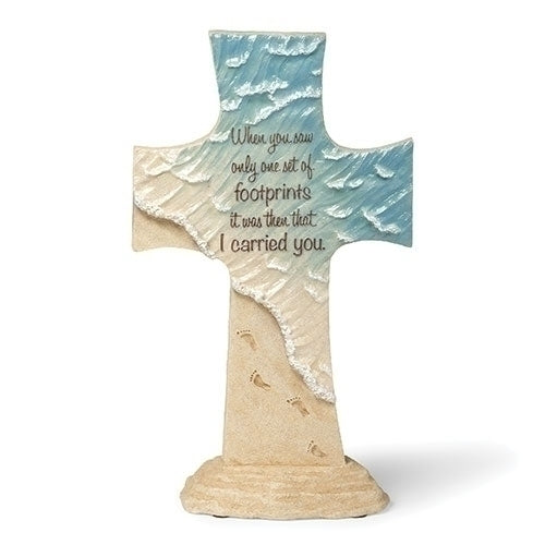 Footprints in the Sand 11" Tabletop Cross