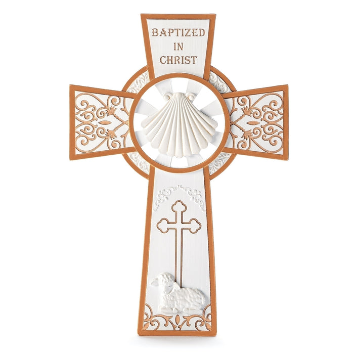 Baptized in Christ White & Gold Wall Cross