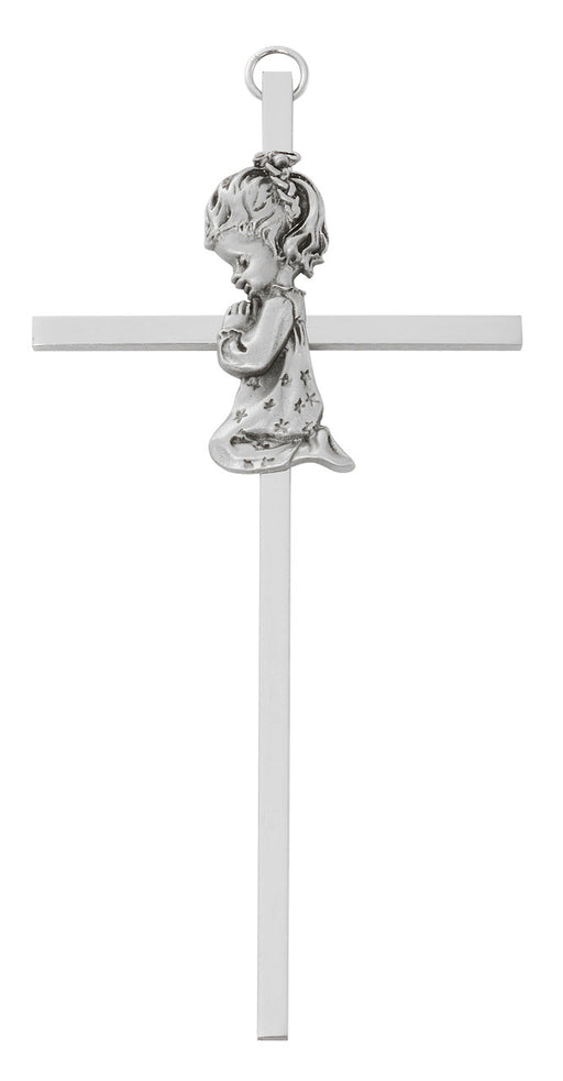 Praying Girl Silver Cross 6"