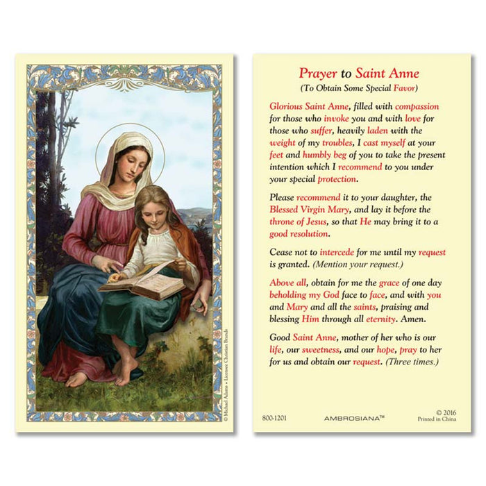 St. Anne Laminated Holy Card