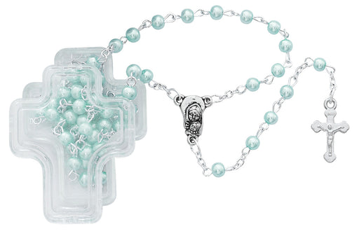 Baby Blue Pearl Rosary w/ Cross Box