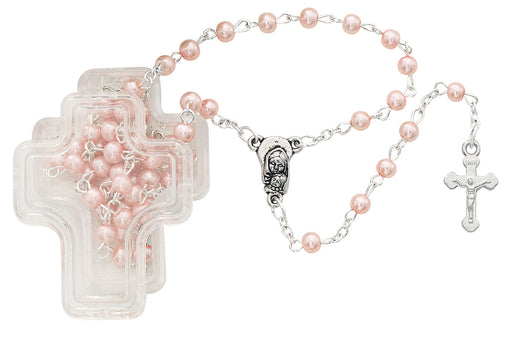 Baby Pink Pearl Rosary w/ Cross Box