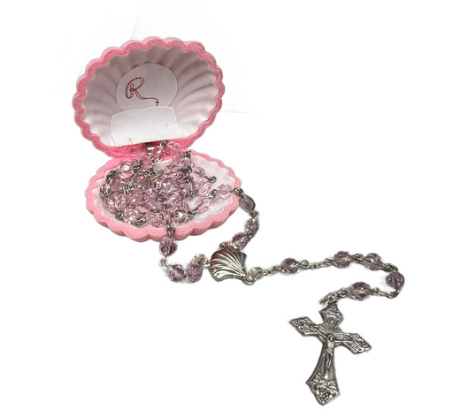 Rosaries for a Reason Pink Baptism Rosary w/ Shell Case