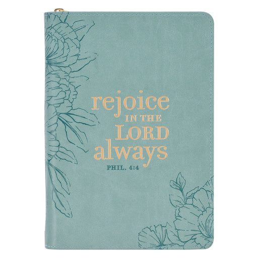 Rejoice Teal Faux Leather Classic Journal with Zippered Closure