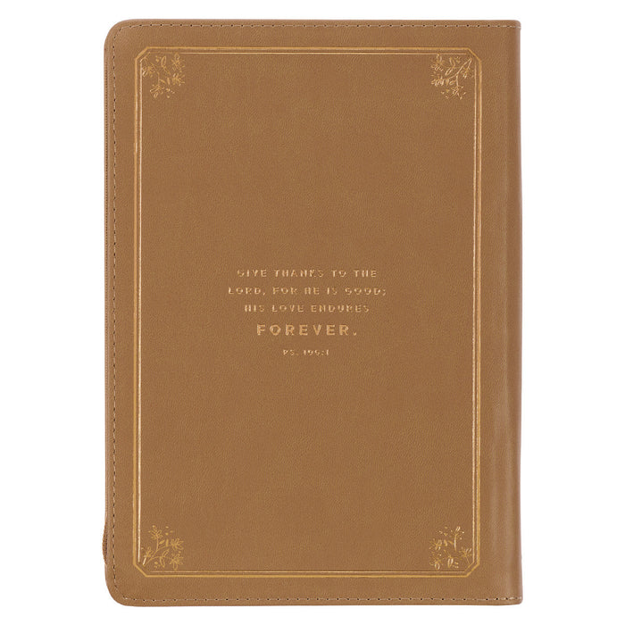 Grateful Butterscotch Faux Leather Classic Journal with Zippered Closure - Psalm 106:1