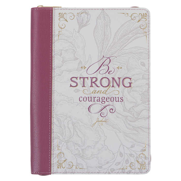 Strong and Courageous Faux Leather Journal with Zipper Closure