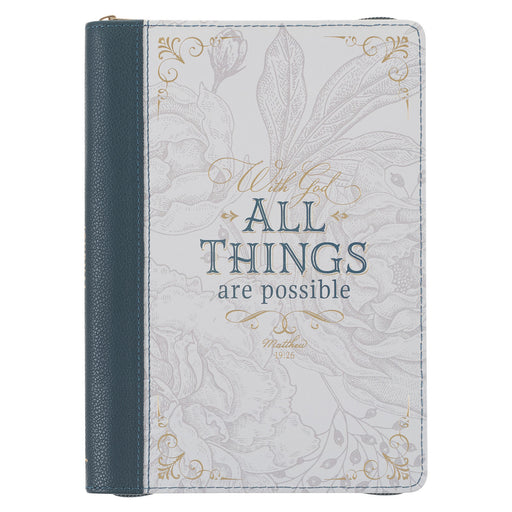 All Things are Possible Teal Faux Leather Journal with Zipper Closure