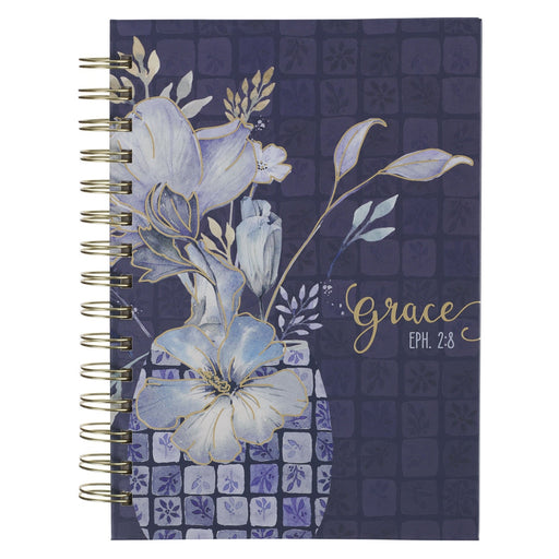 Grace Floral Tile Spiral Journal - Ephesians 2:8