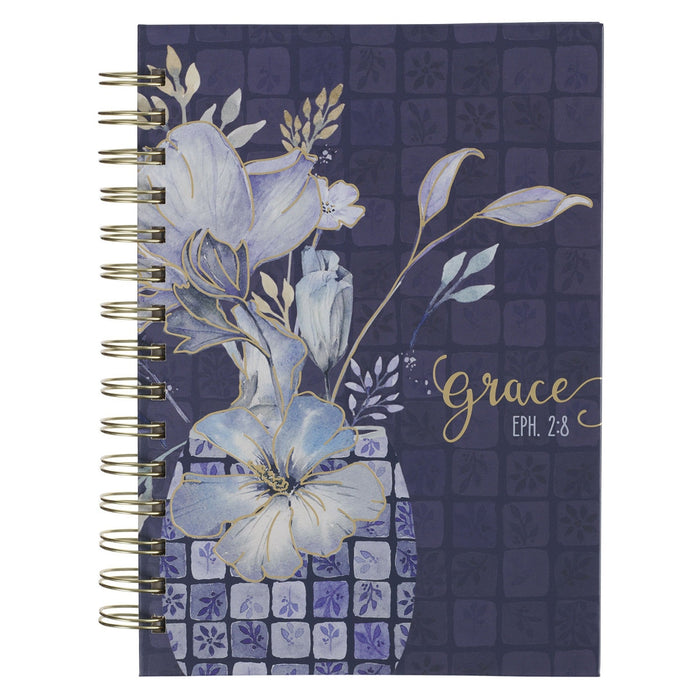 Grace Floral Tile Spiral Journal - Ephesians 2:8