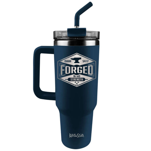 Forged in His Strength Isaiah 54:17 40 oz Stainless Steel Mug With Straw