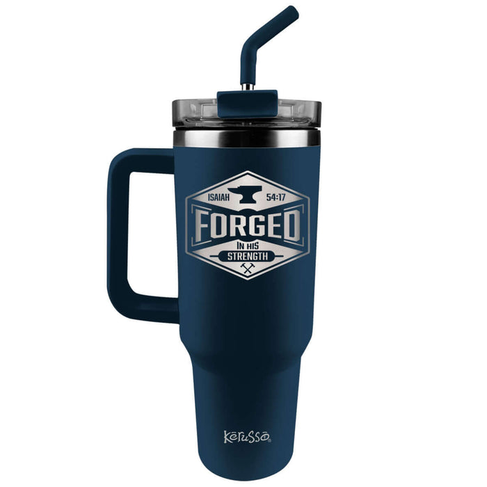 Forged in His Strength Isaiah 54:17 40 oz Stainless Steel Mug With Straw