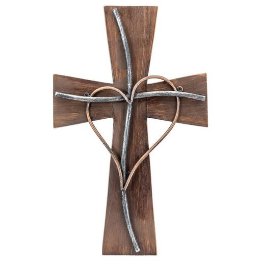 Rustic Wood Wall Cross w/ Heart 17"