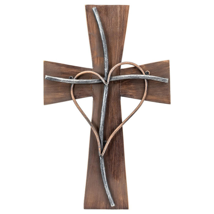 Rustic Wood Wall Cross w/ Heart 17"