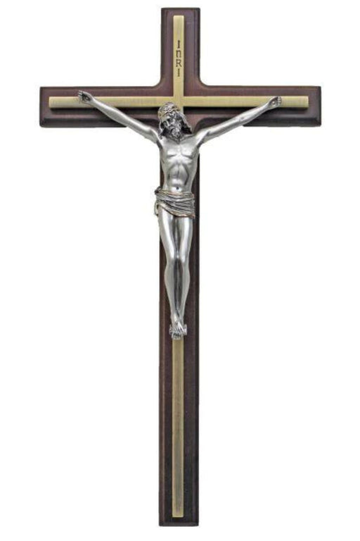 10.5" Pewter/Gold/Wood Crucifix