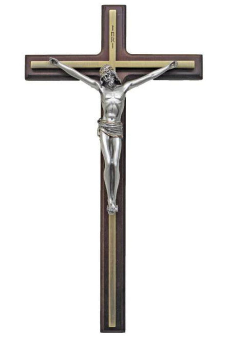 10.5" Pewter/Gold/Wood Crucifix