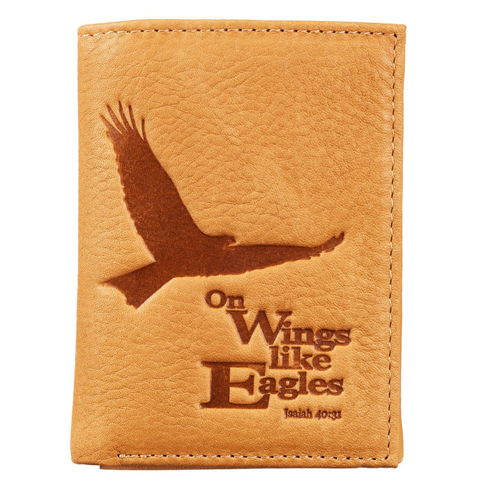 Wings Like Eagles Tan Full Grain Leather Trifold Wallet