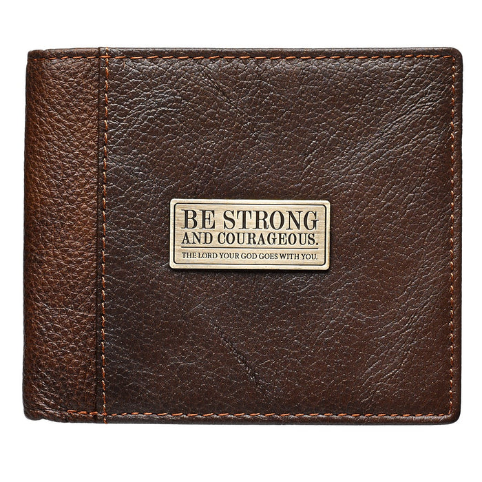 Strong and Courageous Two-tone Brown Full Grain Leather Wallet