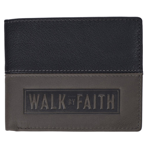 Walk by Faith Black and Gray Full Grain Leather Wallet
