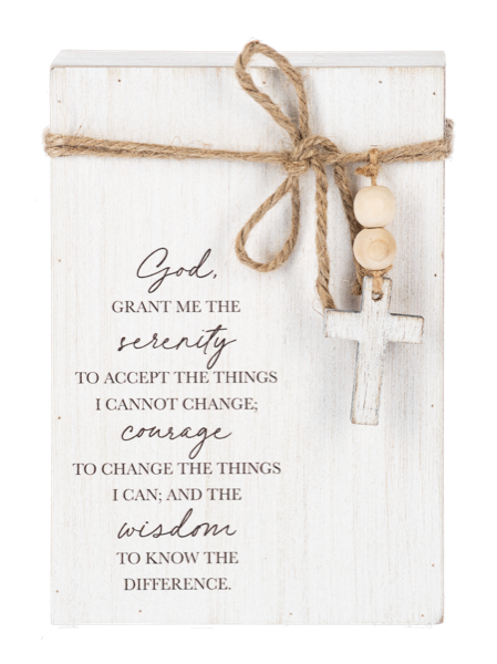 Serenity Prayer Block with Beaded Cross