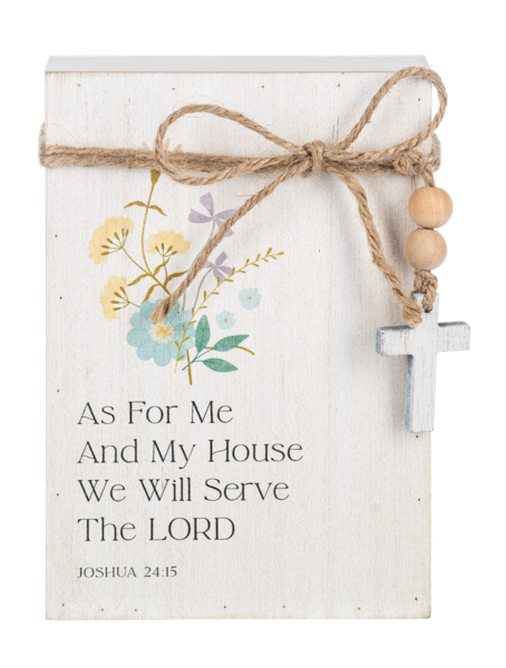 As for Me and My House Message Block with Beaded Cross