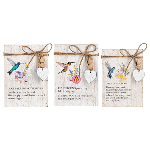 Hummingbird Memorial Message Block w/ Beaded Heart