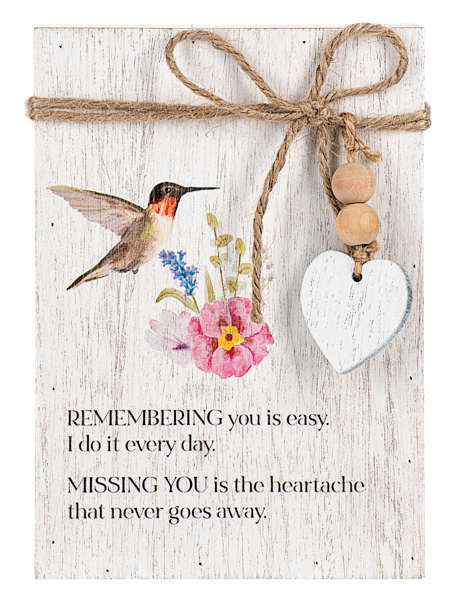 Hummingbird Memorial Message Block w/ Beaded Heart