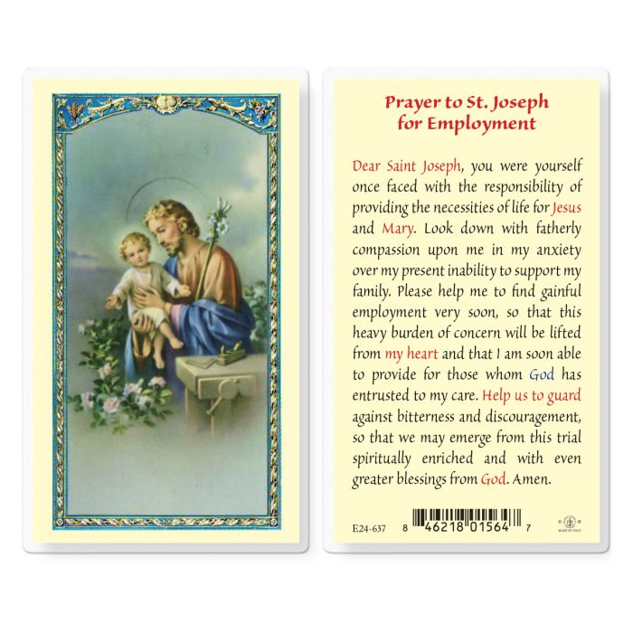 Prayer for Employment St. Joseph Laminated Holy Card