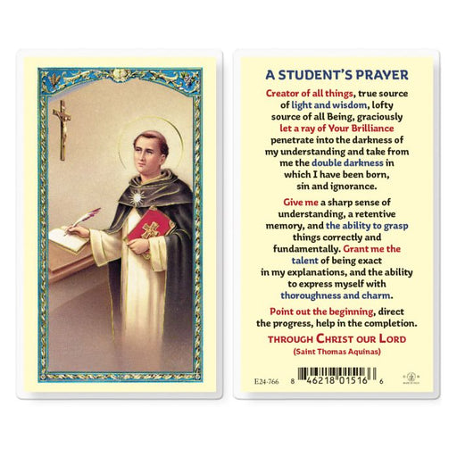 Students Prayer with St. Thomas Laminated Holy Card