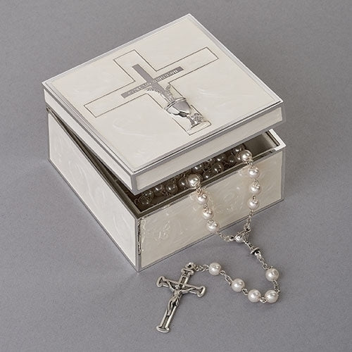 First Communion Polished Mother of Pearl Keepsake Box