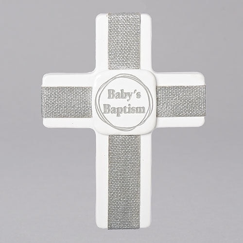 Baby's Baptism White/Gray Wall Cross