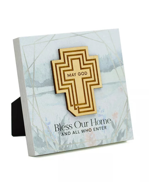 May God Bless Our Home Meadow Wood Plaque, 6" x 6"
