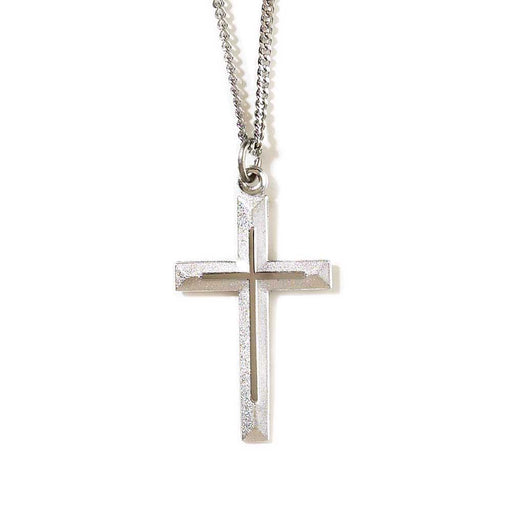Thin Cross Necklace on 20" Chain - Silver Plated