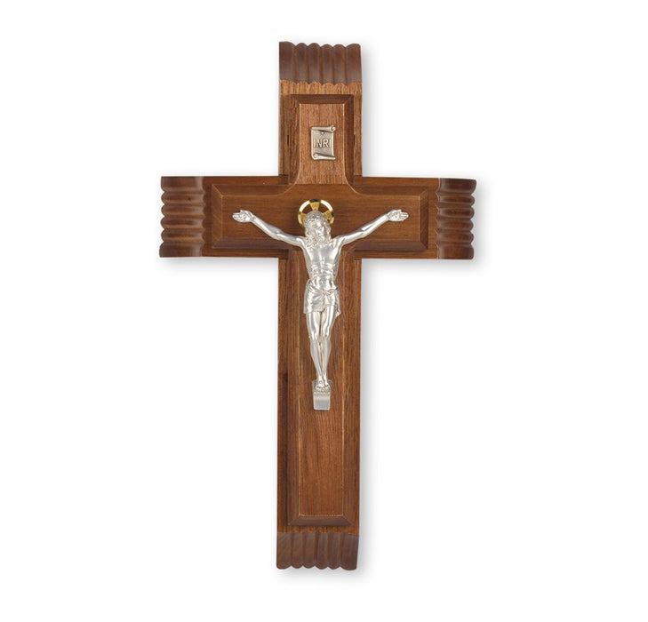 10" Walnut Sick Call Crucifix With Silver Plated Corpus