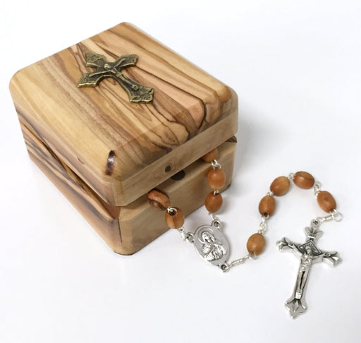Olive Wood Rosary and Keepsake Box Set (Crucifix)