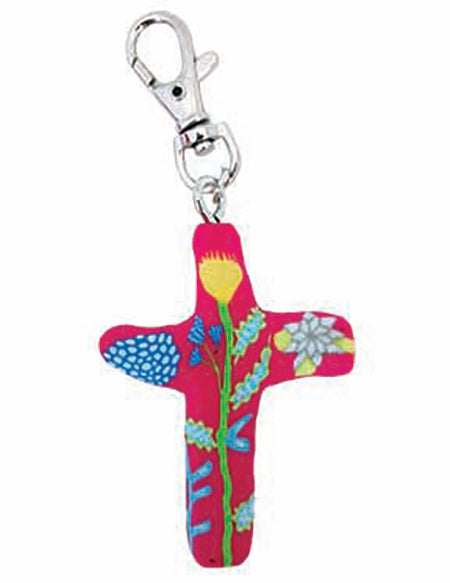 Multiple Blessings Comforting Clay Cross Pink Keychain