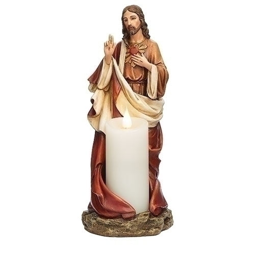 Sacred Heart of Jesus Candle Holding Statue 10"
