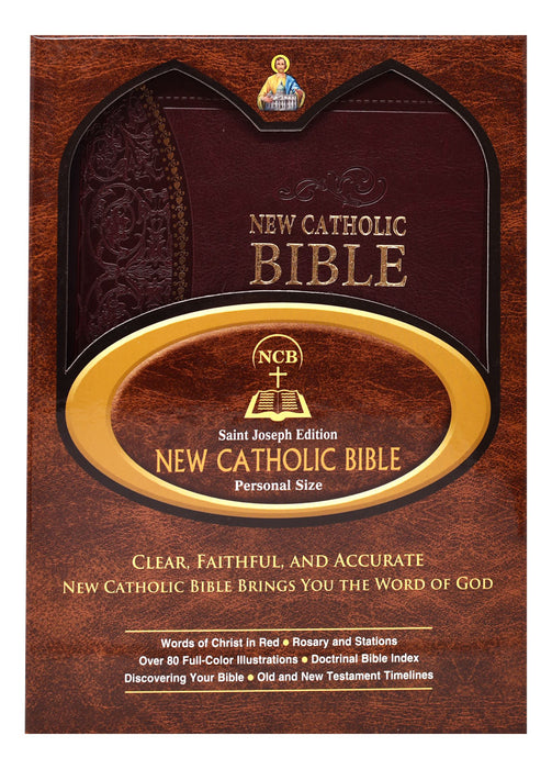 Burgundy Leather St. Joseph New Catholic Bible - Personal Size