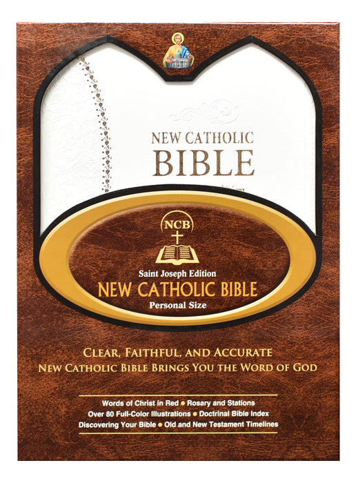 White Leather St. Joseph New Catholic Bible - Personal Size