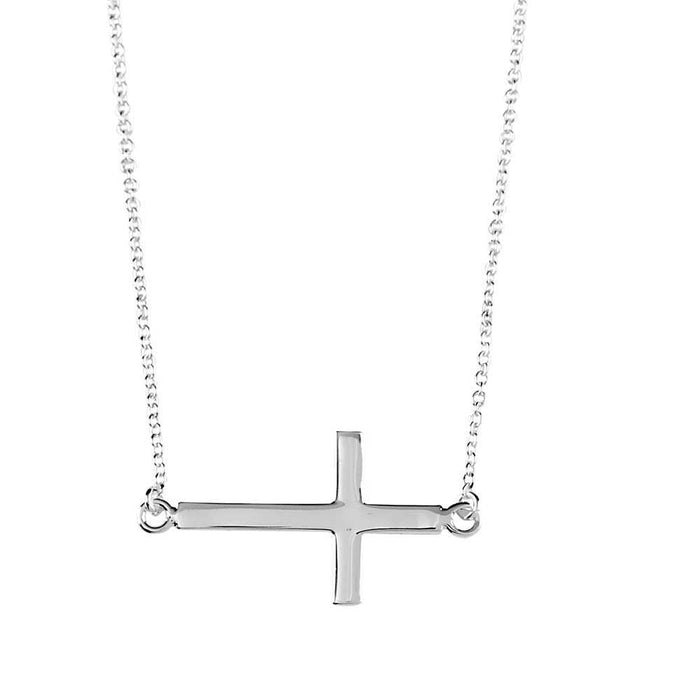 Sideways Cross on 18" Chain - Silver Plated