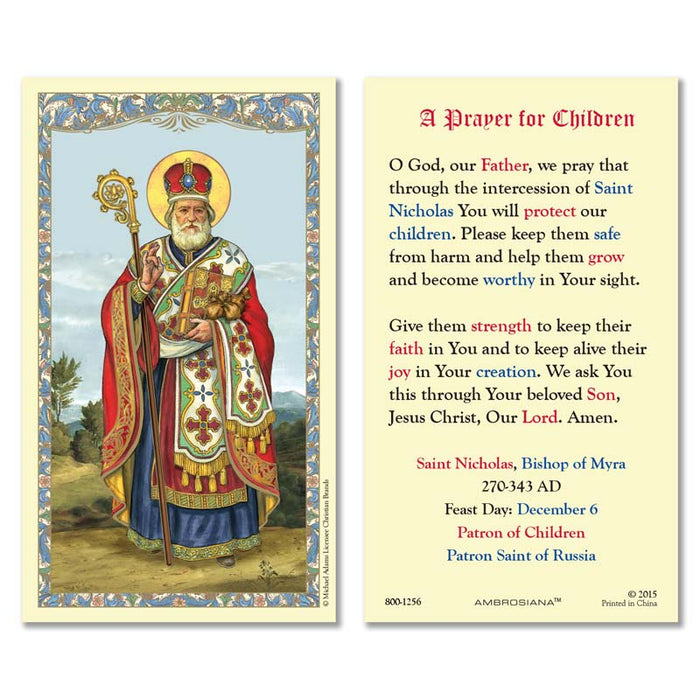 St. Nicholas "Prayer for Children" Laminated Holy Card