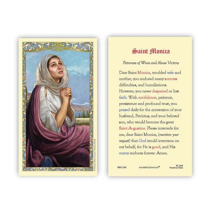 St. Monica Laminated Holy Card