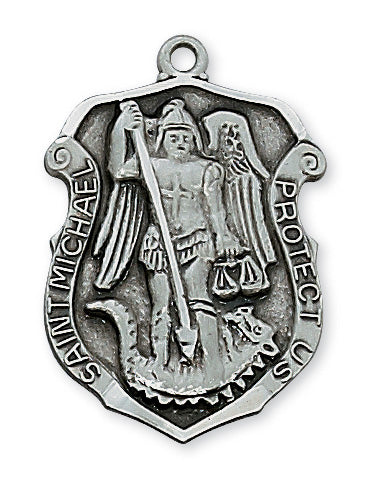 St. Michael Badge Medal w/ 24" Chain - Deluxe Pewter