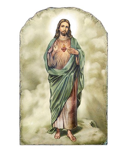 Sacred Heart of Jesus Arched Tile Plaque w/ Stand