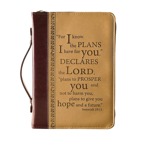 I Know the Plans Brown Faux Leather Classic Bible Cover - Large
