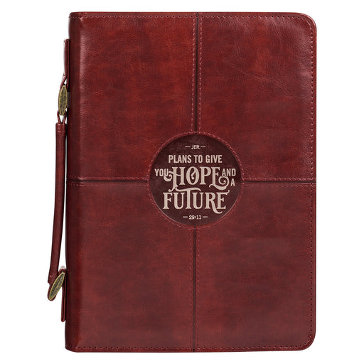 Hope and a Future Chestnut Brown Faux Leather Classic Bible Cover - Large
