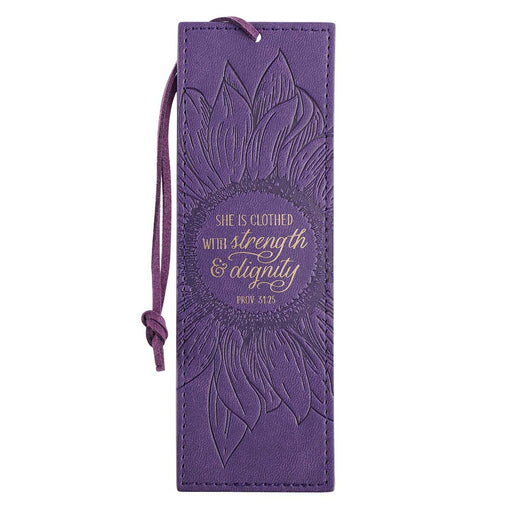 Strength and Dignity Purple Sunflower Faux Leather Bookmark