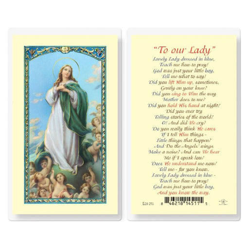 Lovely Lady Dressed in Blue "To Our Lady" Laminated Holy Card